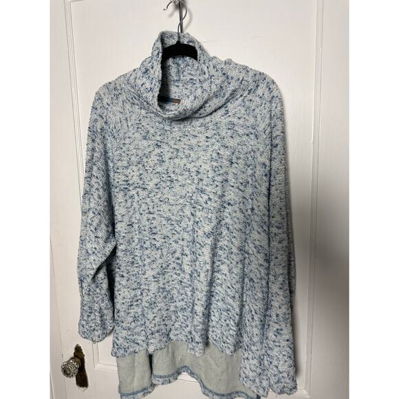 Free People BFF Cowl Neck Blue Knit Oversized Chunky Flowy Sweater Women's XS/S - Picture 2 of 9